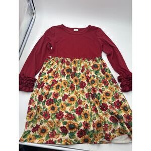 Sparkle in Pink Girls Fall Floral Dress Burgundy Sunflower Size 4X (10/12)